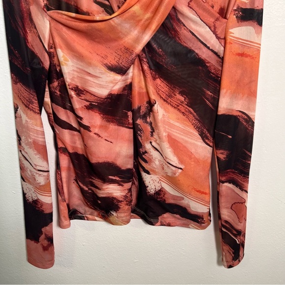 New York & Co Wrap Neck Blouse Orange Pink Marble S - Picture 3 of 10